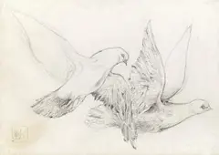 Doves by Leherb, pencil and charcoal on paper; unframed, sold Mar 2015