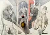 Leherb, Die medizinische Schule oder Die Schule der Analytiker, mixed media on paper