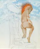 Leherb, Female nude with horse's head, mixed media on paper with original frame