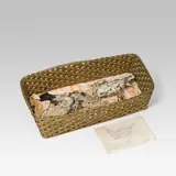 Leherb, 2 stuffed birds in a basket with study, 1974, stuffed birds with gemstones, basket, blanket and drawing
