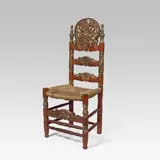 Leherb, Maître Leherb's working chair, painted wood, raffia ribbon