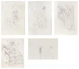 Leherb, Mixed lot of 5 sheets, pencil on paper; unframed
