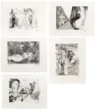 Leherb, Mixed lot of 5 prints: Un cheval bleu a Paris; Un cheval a Paris, 1967, prints; unframed