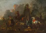 circle of Philips Wouwerman, Landscape with elegant hunting party, oil on canvas