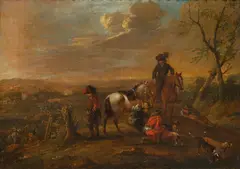 attributet to August Querfurt, Landscape with horsemen, oil on canvas