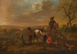 attributet to August Querfurt, Landscape with horsemen, oil on canvas