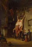 follower of Isaac van Ostade, At the butcher's, oil on panel