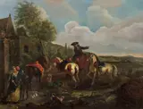 attributet to August Querfurt, Elegant hunting party, oil on panel