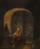circle of Gerard Dou, A scholar in his study, oil on panel
