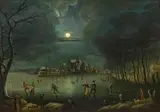 A moonlit landscape with ice skaters by follower of Jan Abrahamsz Beerstraaten, oil on panel, sold Jan 2015