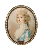 Heinrich Füger, Young lady in a blue dress, minature on ivory; goldmedal with pearls