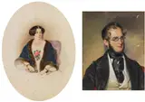 August Prinzhofer, Mixed lot: Elegant woman and gentleman, oil on cardboard; watercolour on paper on cardboard