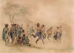 Carl Schindler, The folk festival, watercolour, pencil and white hightening on paper