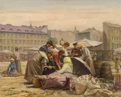 Carl Massmann, Markt im Werd" in Vienna, oil on canvas