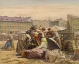 Carl Massmann, Markt im Werd" in Vienna, oil on canvas