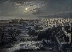 Josef Langl, View of Bethlehem by night, oil on canvas