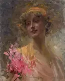 Alois Hans Schram, Young lady in light pink, oil on panel