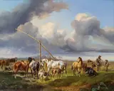 Joseph Heicke, Horses at a watering place in the Hungarian Puszta, 1846, oil on canvas