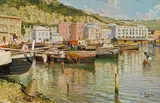 Attilio Pratella, Fishing boats in the harbour, oil on panel