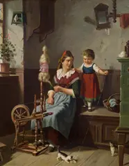 Domestic scene by Anton Ebert, oil on canvas, offered Jan 2015