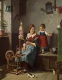 Anton Ebert, Domestic scene, oil on canvas