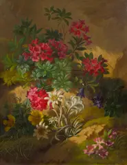 Josef Schuster, Still life with Alpine flowers, oil on panel