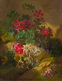 Josef Schuster, Still life with Alpine flowers, oil on panel