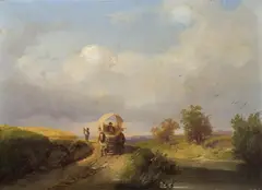 Ignaz Raffalt, Landscape with horse and cart, oil on panel