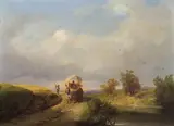 Ignaz Raffalt, Landscape with horse and cart, oil on panel