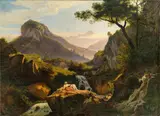 Nicola Palizzi, Mountain landscape with goatherd, oil on canvas