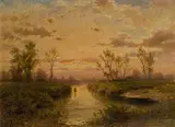 Albert Rieger, River landscape at sunset