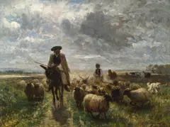 Otto von Thoren, Hungarian shepherd with sheep, oil on canvas