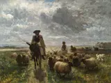 Otto von Thoren, Hungarian shepherd with sheep, oil on canvas