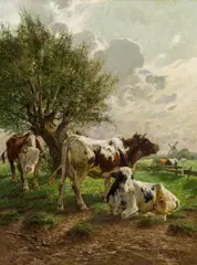 Constant Troyon, Cattle on the meadow, oil on canvas