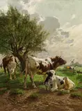 Constant Troyon, Cattle on the meadow, oil on canvas