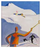 Alfons Walde, Skiers on the Horn, ca. 1925, tempera on paper