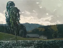 Josef Stoitzner, Pinzgau landscape with farm, oil on canvas