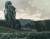 Josef Stoitzner, Pinzgau landscape with farm, oil on canvas