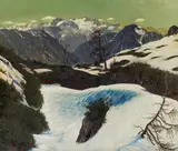 Anton Filkuka, View from Augstalm on the Dachstein, oil on canvas