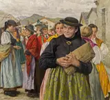 Hans Tschelan, Churchgoing, oil on canvas