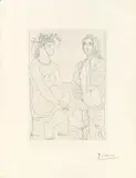 Pablo Picasso, Au bain. Femme au chapeau à fleurs et femme drapée dans une serviette, 1934, etching on Vergé paper (with watermarks Vollard); unframed