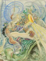 Richard Teschner, Frauen mit Spiegel, 1926, mixed media on paper