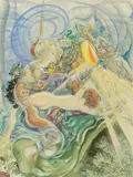 Richard Teschner, Frauen mit Spiegel, 1926, mixed media on paper