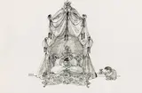 Dwarf king in four-poster bed by Paul Flora, drawing ink on paper, sold Jan 2015