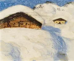 Alfons Walde, Two alpine huts in the snow, c. 1925, tempera, watercolour on paper