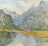 Siegfried Stoitzner, Lake in the mountains, 1952, oil on wood