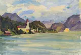Emil Beischläger, St. Gilgen at the Wolfgangsee, 1958, oil on paper (cutout)