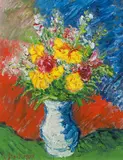 Still life with flowers by Karl Stark, 1987, oil on fiberboard, sold Jan 2015