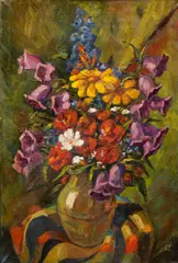 Rudolf Szyskowitz, Still life with flowers, oil on canvas