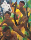 Carry Hauser, Playing children and the white demon, 1972, oil on fiberboard